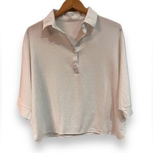 E-retro Blouse Women’s Med-XL White Collared 4 Buttons Short Sleeve NWT